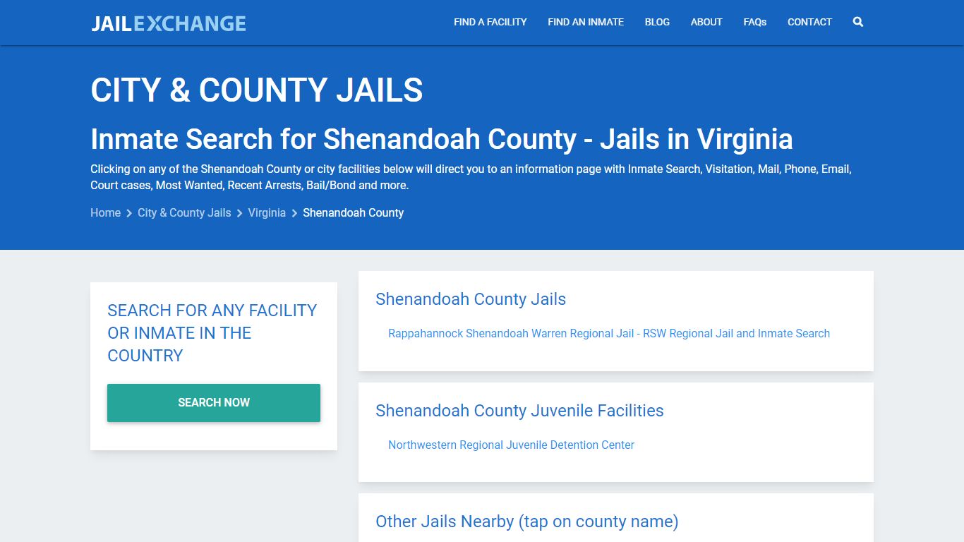 Inmate Search for Shenandoah County | Jails in Virginia - Jail Exchange