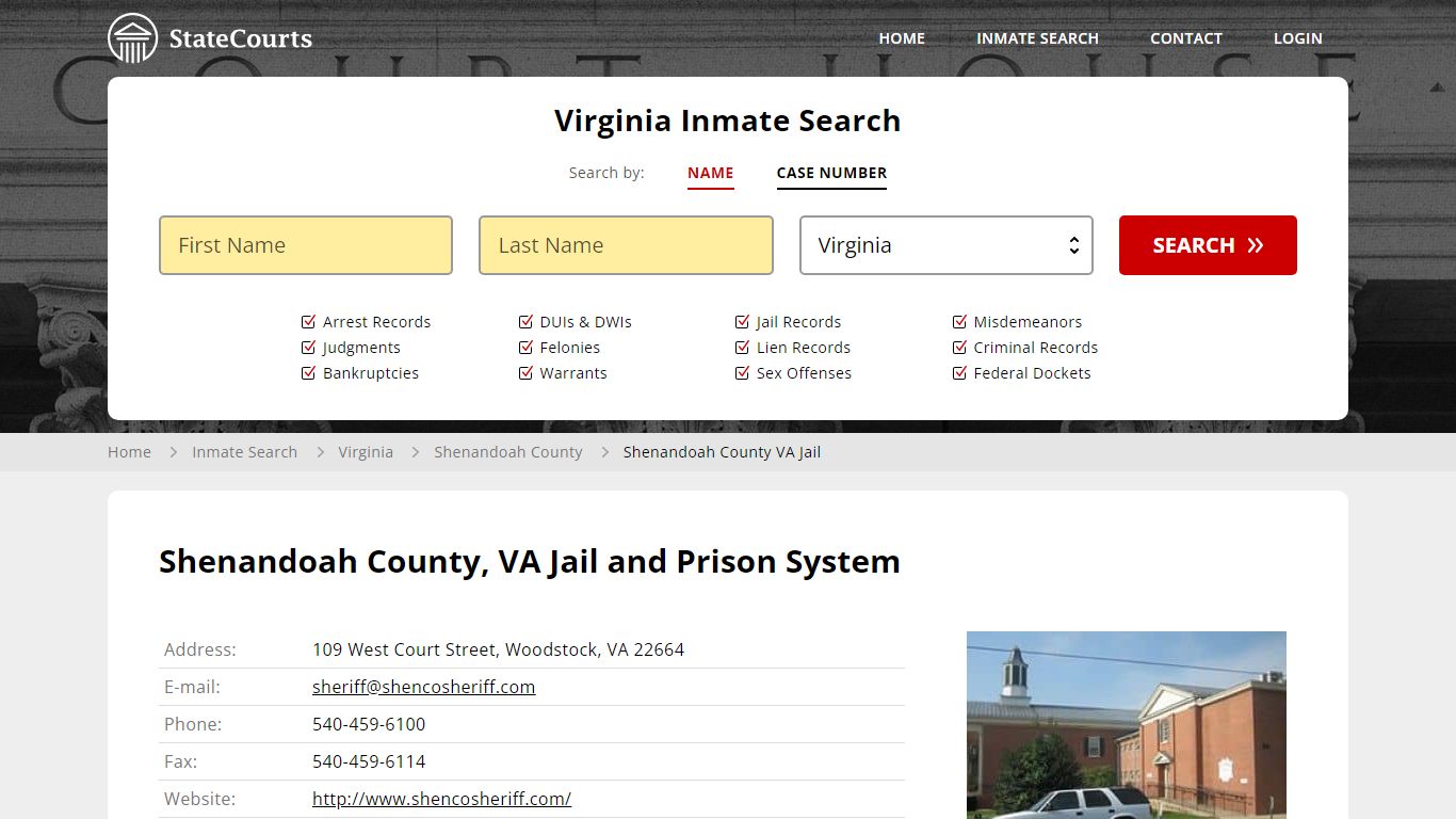 Shenandoah County VA Jail Inmate Records Search, Virginia - StateCourts